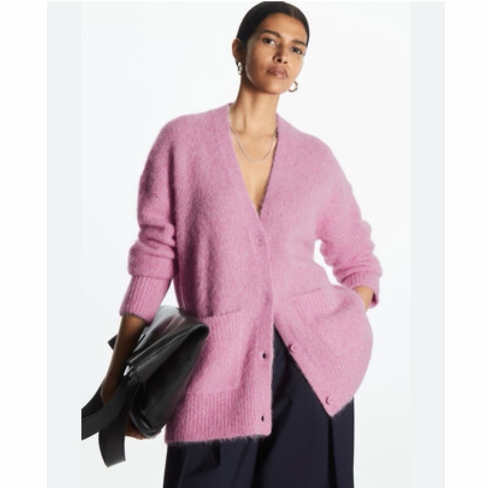 COS V-Neck Patch-Pocket Cardigan Pink size XS wool alpaca